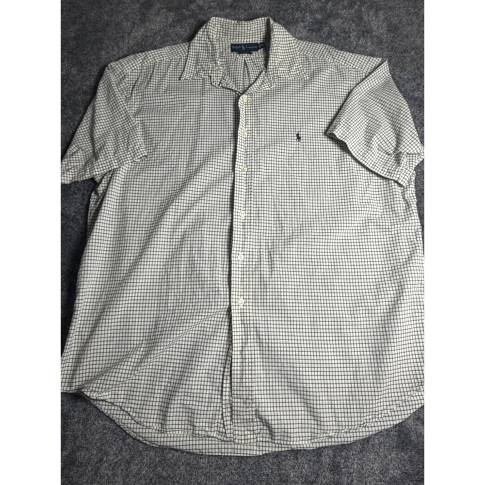 Ralph Lauren Blake Shirt Mens XL White Black Grid Check Short Sleeve Cotton